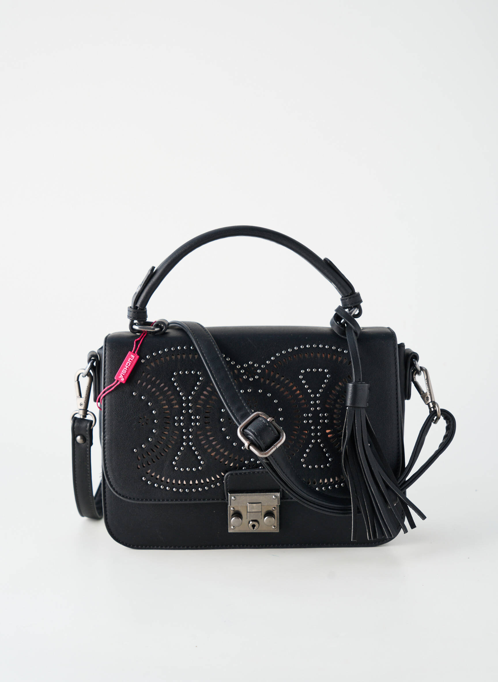 Sac multipoches forme rectangulaire noir FUCHSIA femme