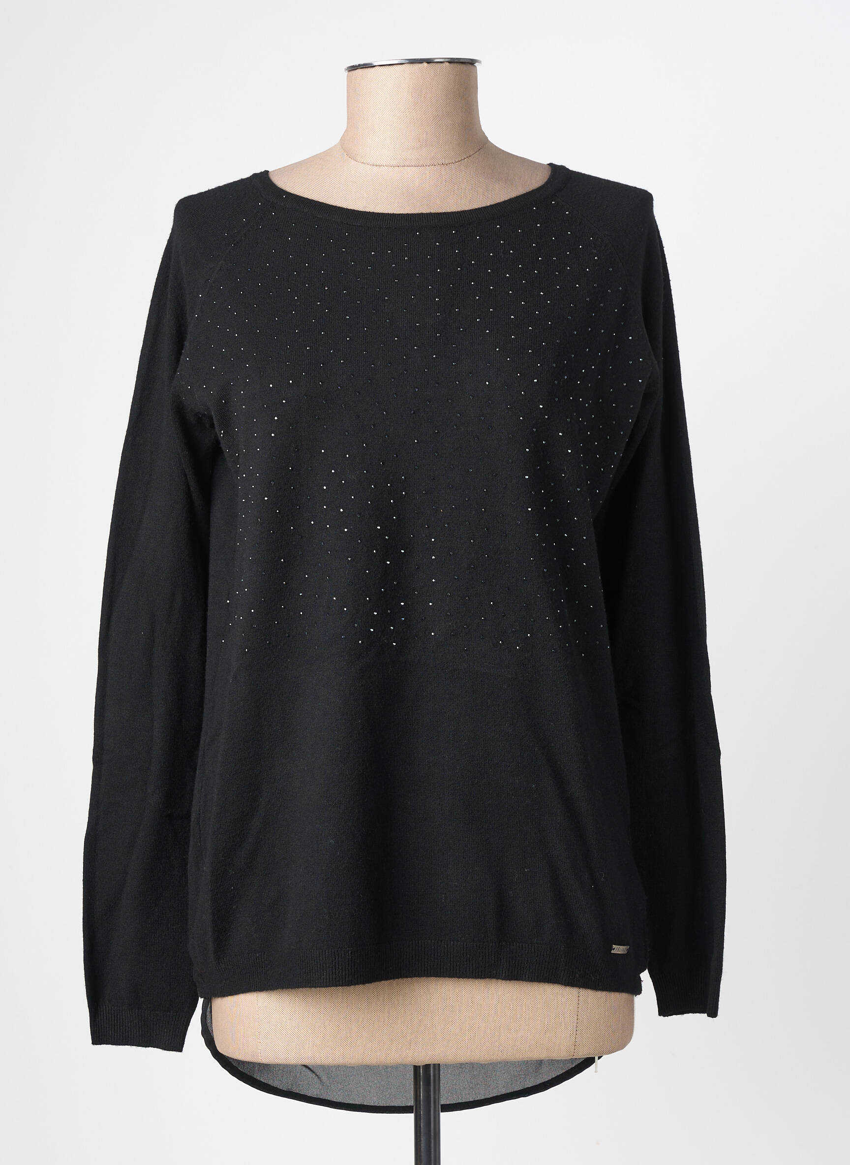 Pull tunique col rond manches longues noir FELINO femme