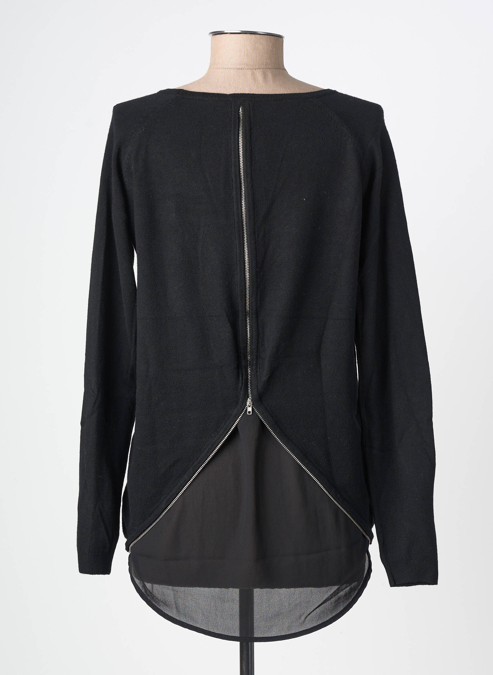 Pull tunique col rond manches longues noir FELINO femme