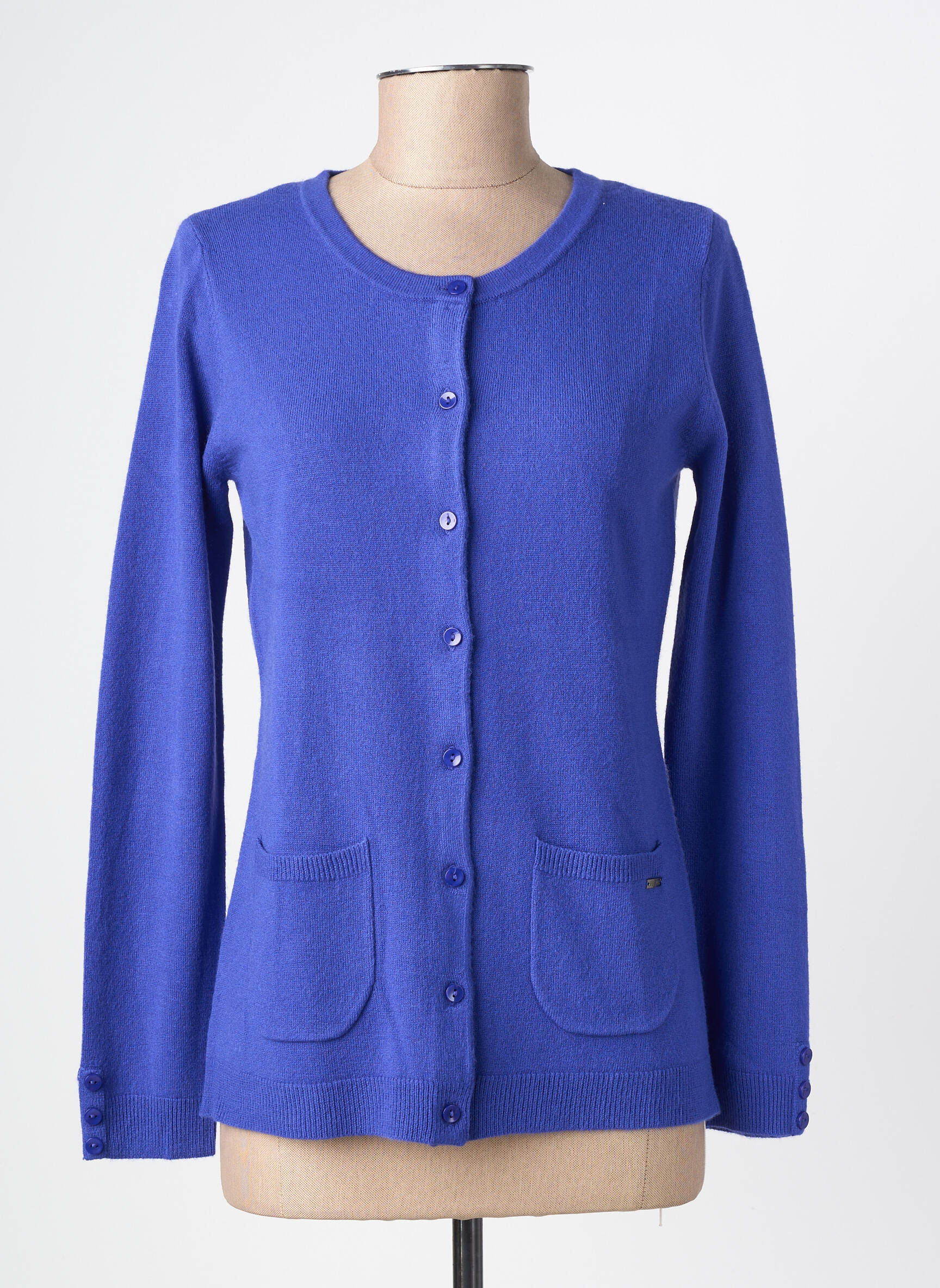 Gilet manches longues col rond bleu FELINO femme