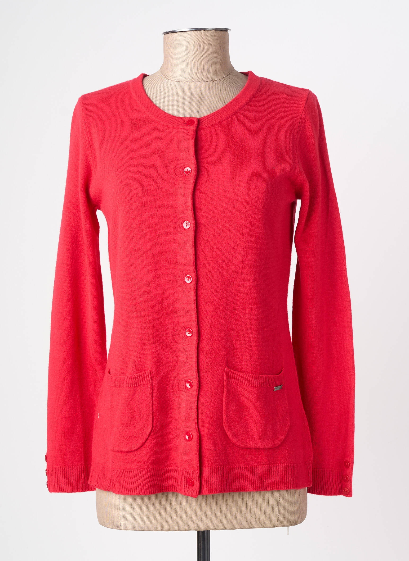 Gilet manches longues col rond rouge FELINO femme