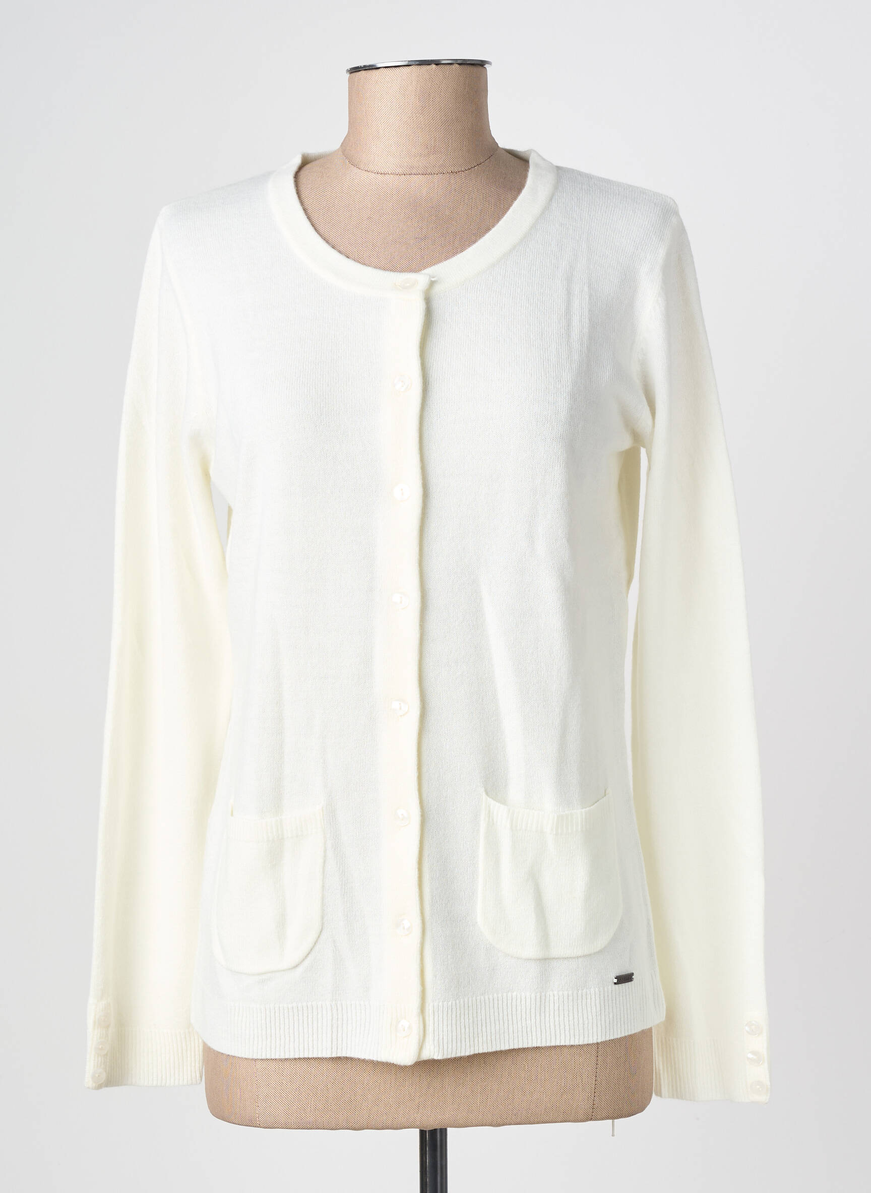 Gilet manches longues col rond beige FELINO femme
