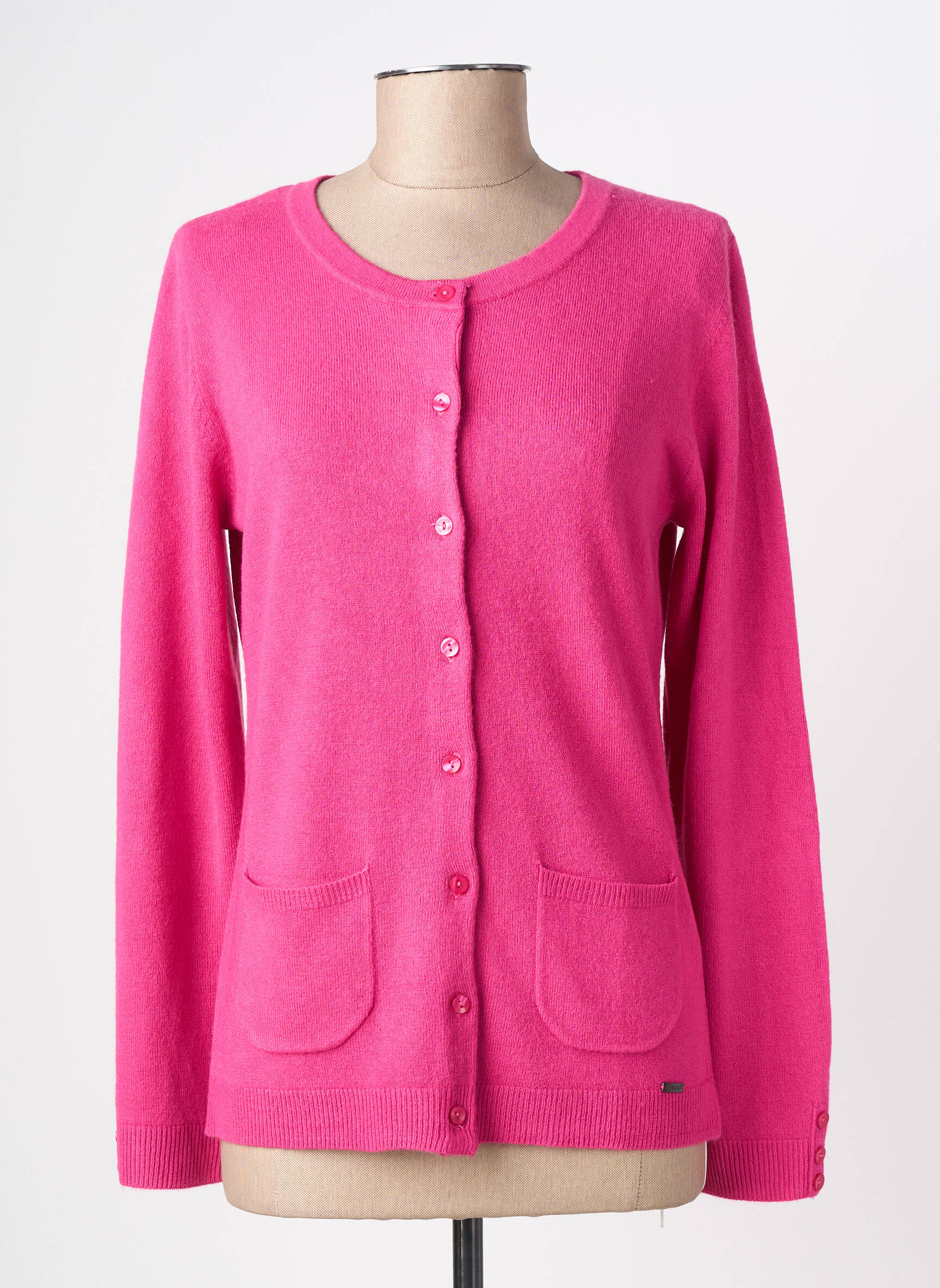 Gilet manches longues col rond rose FELINO femme