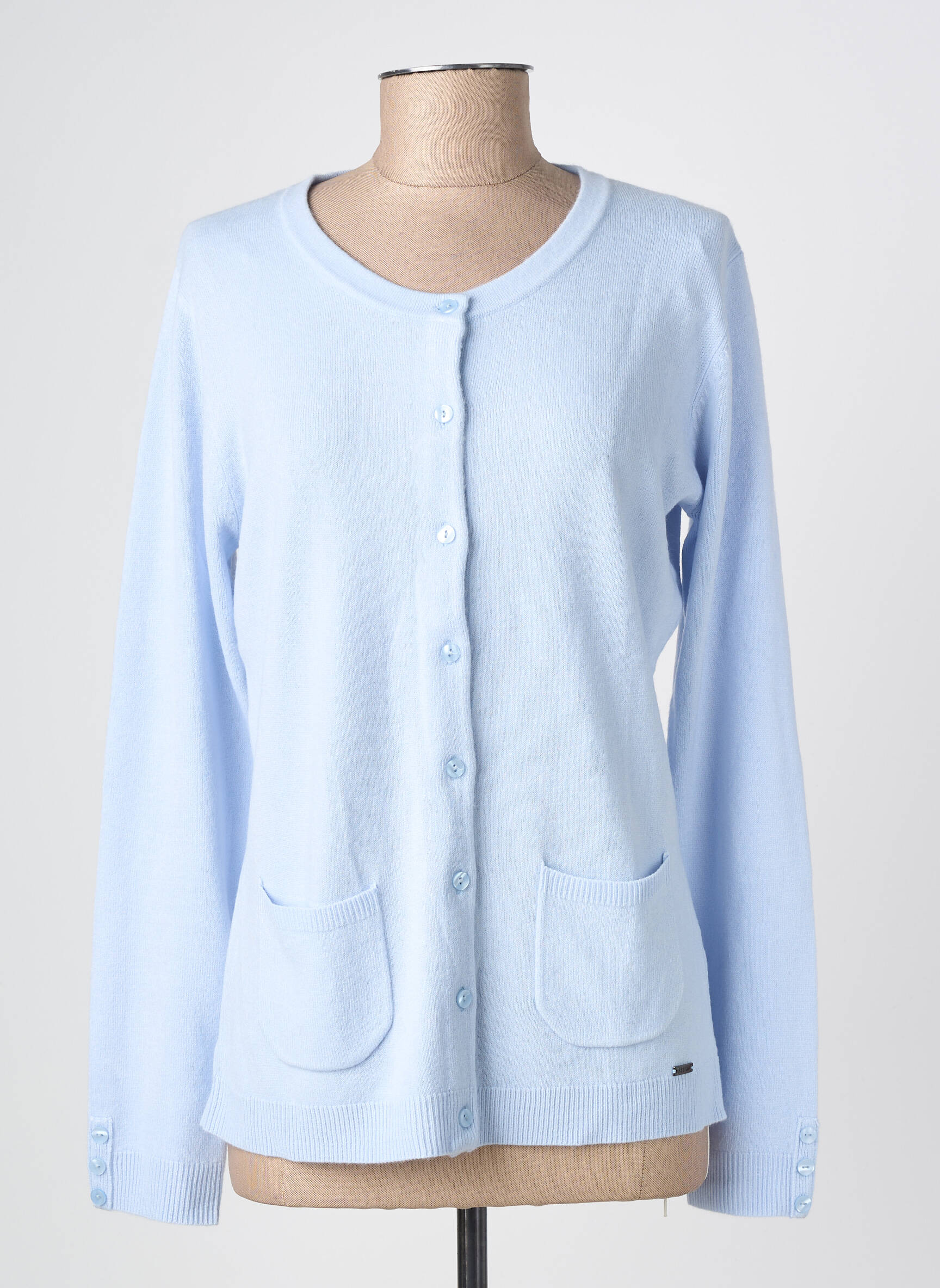 Gilet manches longues col rond bleu clair FELINO femme