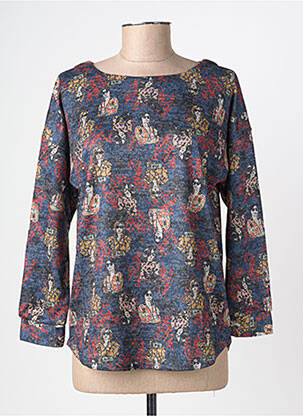 Pull coupe droite manches longues bleu FELINO femme