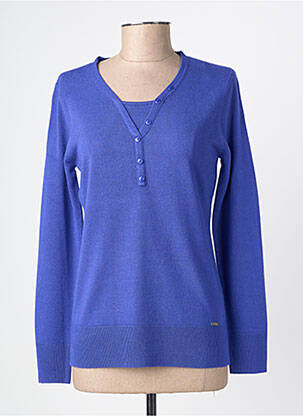 Pull coupe cintrée manches longues bleu FELINO femme