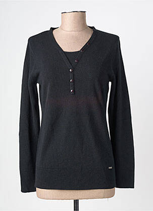 Pull coupe cintrée manches longues noir FELINO femme
