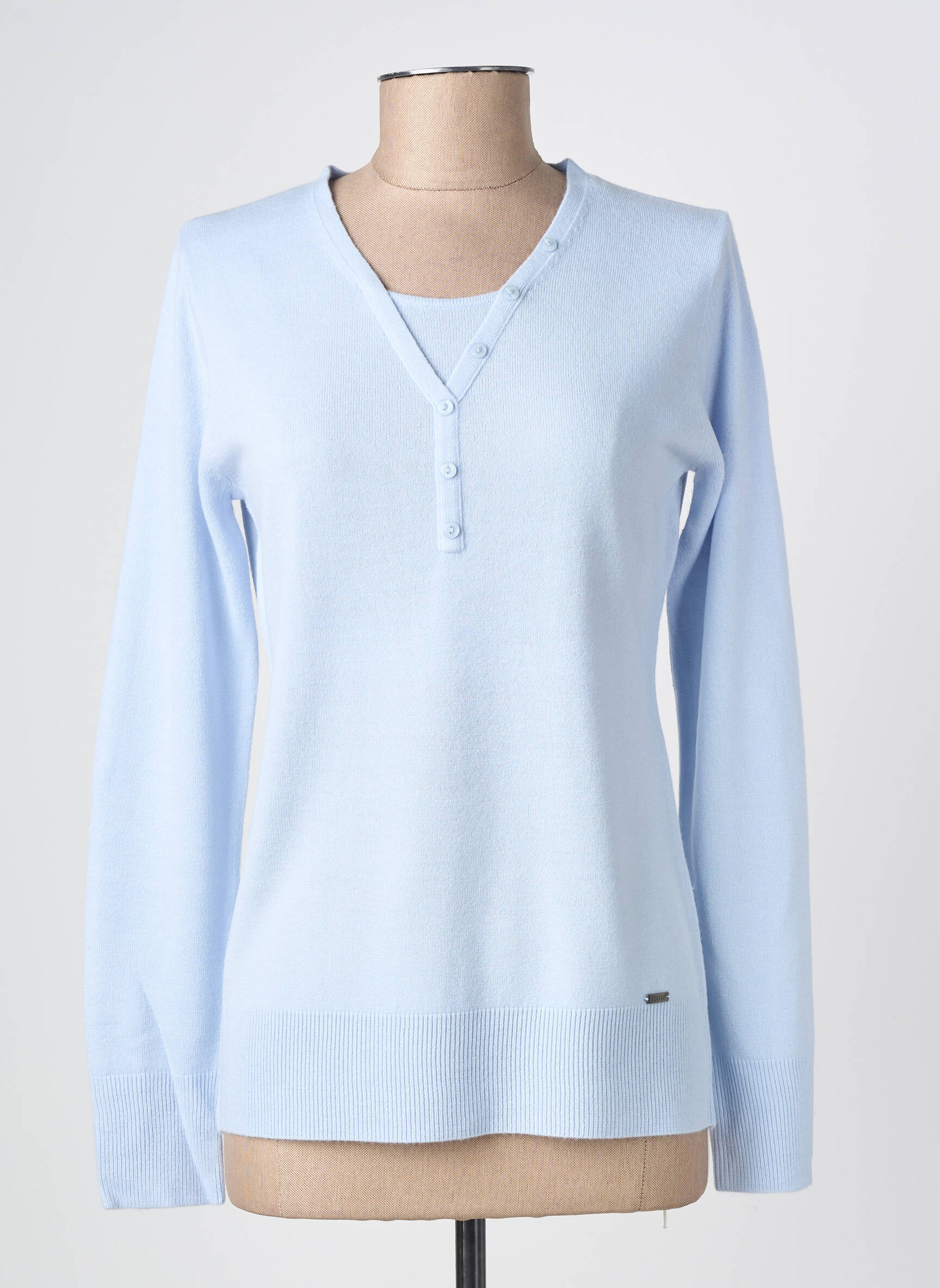 Pull coupe cintrée manches longues bleu clair FELINO femme