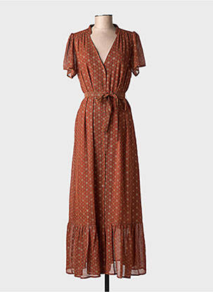 Robe longue imprimé fantaisie manches courtes orange MOLLY BRACKEN femme