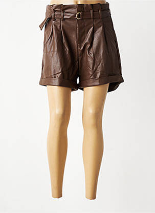 Short tissage simili-cuir taille haute marron MOLLY BRACKEN femme