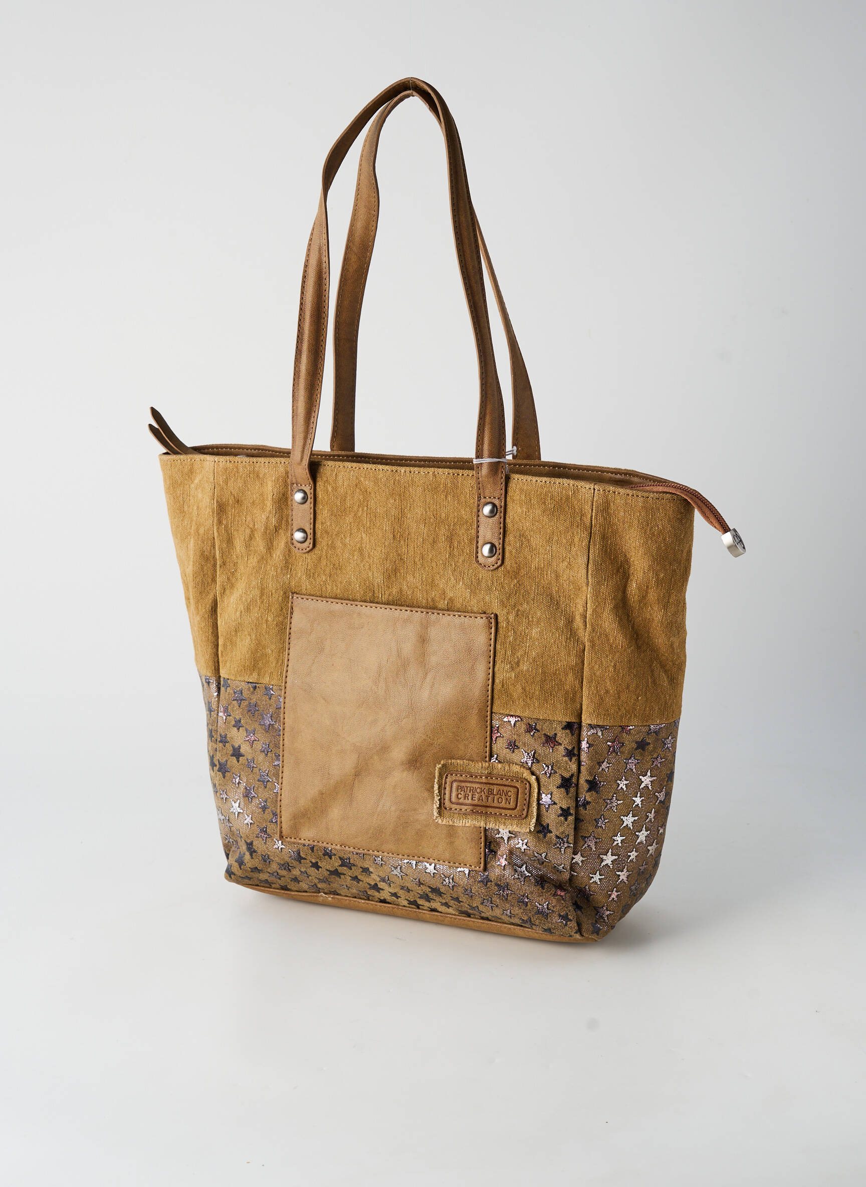 Sac fermeture zippée forme cabas vert PATRICK BLANC femme