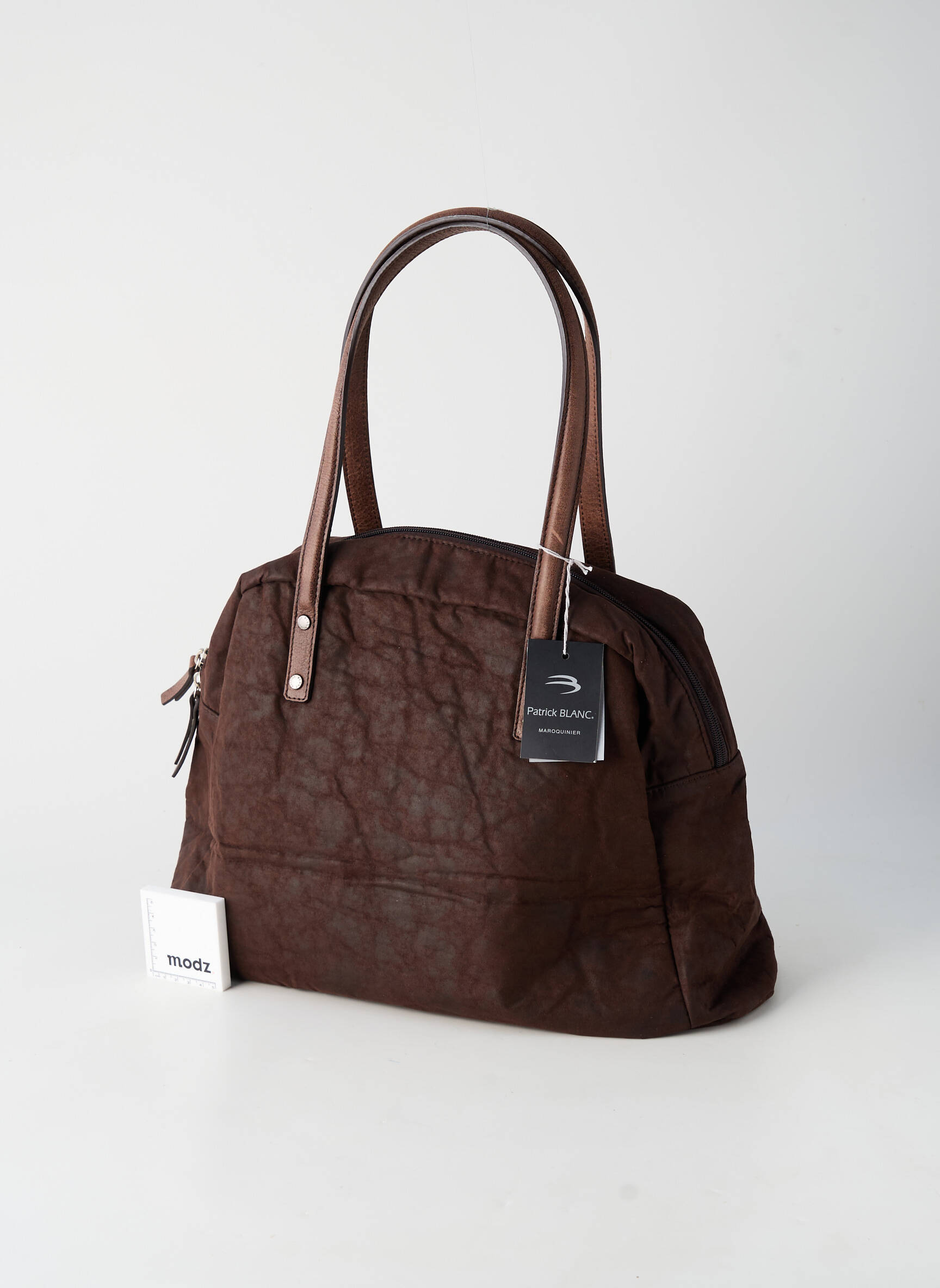 Sac fermeture zippée forme rectangulaire marron PATRICK BLANC femme
