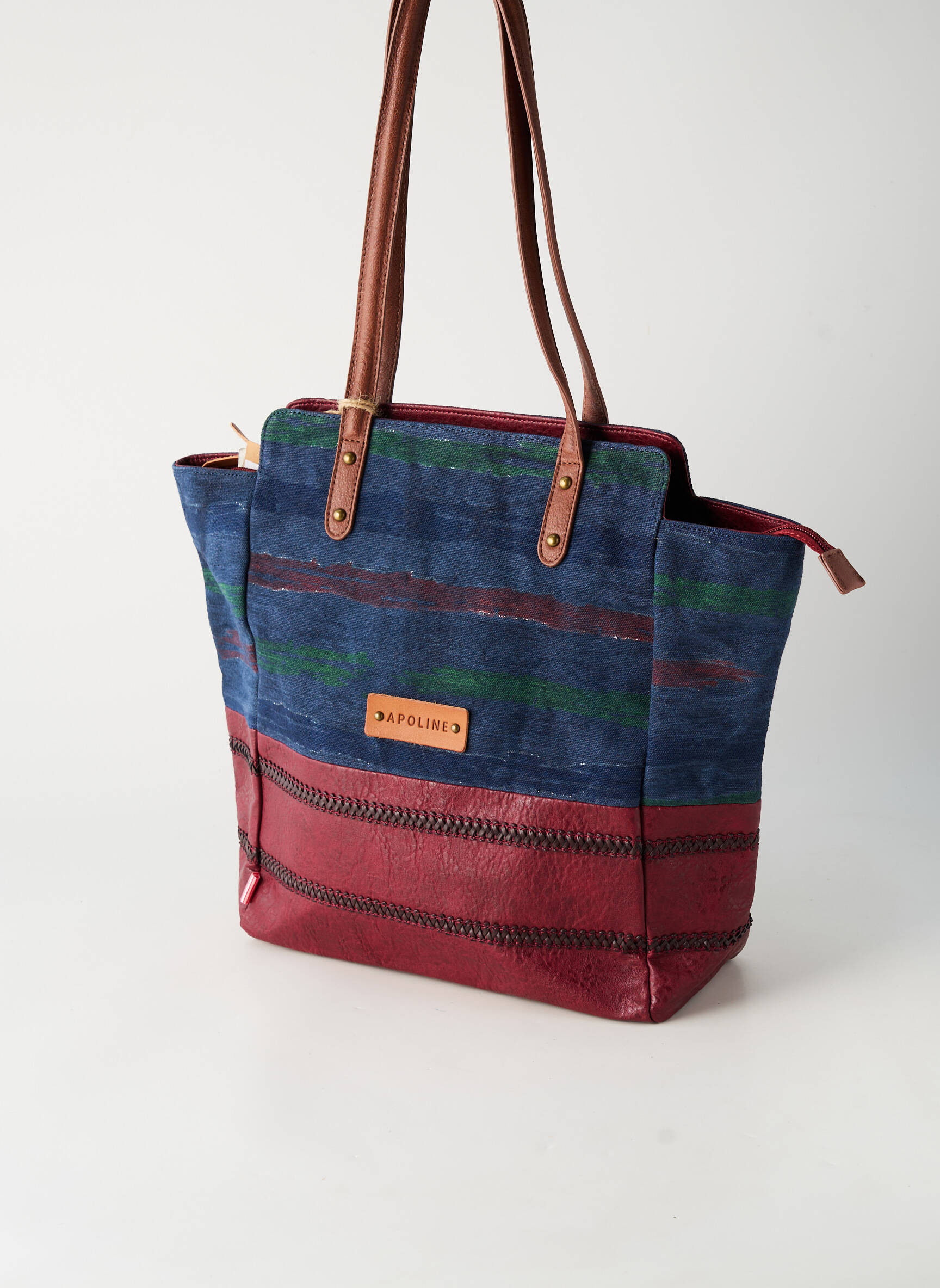 Sac fermeture zippée forme cabas bleu APOLINE femme