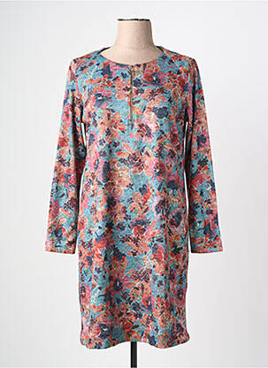 Robe mi-longue imprimé fantaisie manches longues bleu FELINO femme