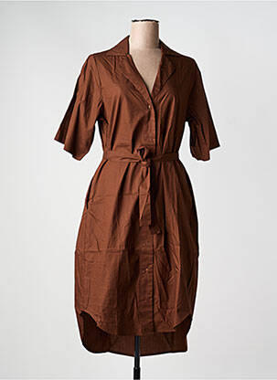 Robe mi-longue manches 3/4 manches 3/4 marron JS MILLENIUM femme
