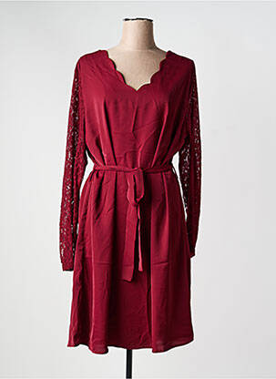 Robe mi-longue tissage crêpe manches longues rouge NOUGAT femme