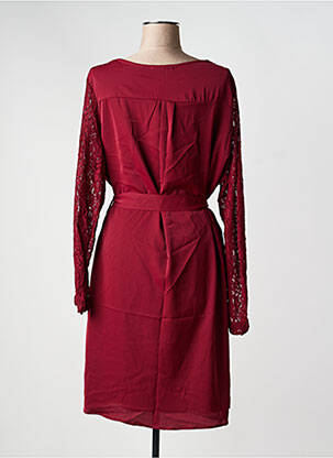 Robe mi-longue tissage crêpe manches longues rouge NOUGAT femme