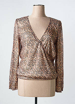 Top col v manches longues beige PEACE N'LOVE femme