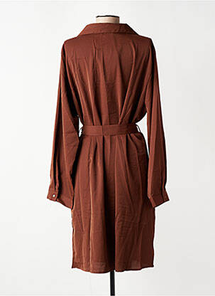 Robe mi-longue tissage crêpe manches longues marron NOUGAT femme