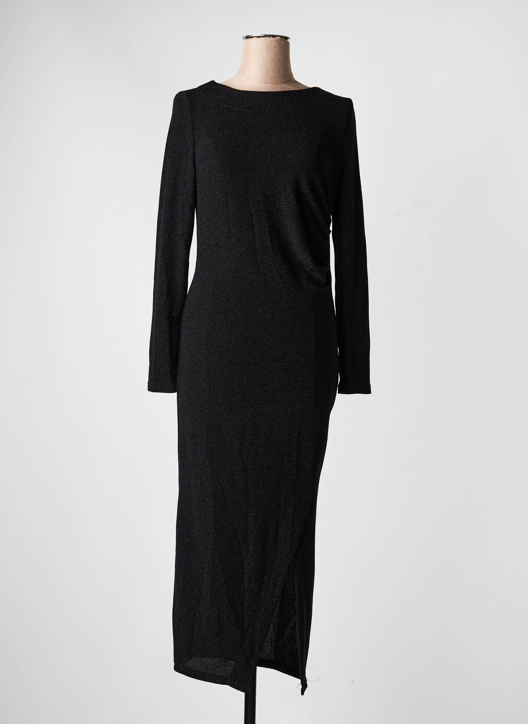 Robe longue manches longues manches longues noir KILKY femme