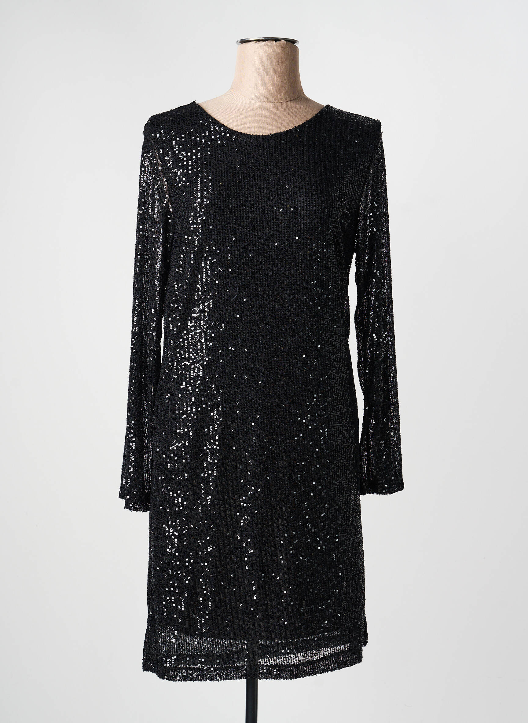 Robe courte coupe fluide manches longues noir JOLIFLY & JUSTINE Y femme