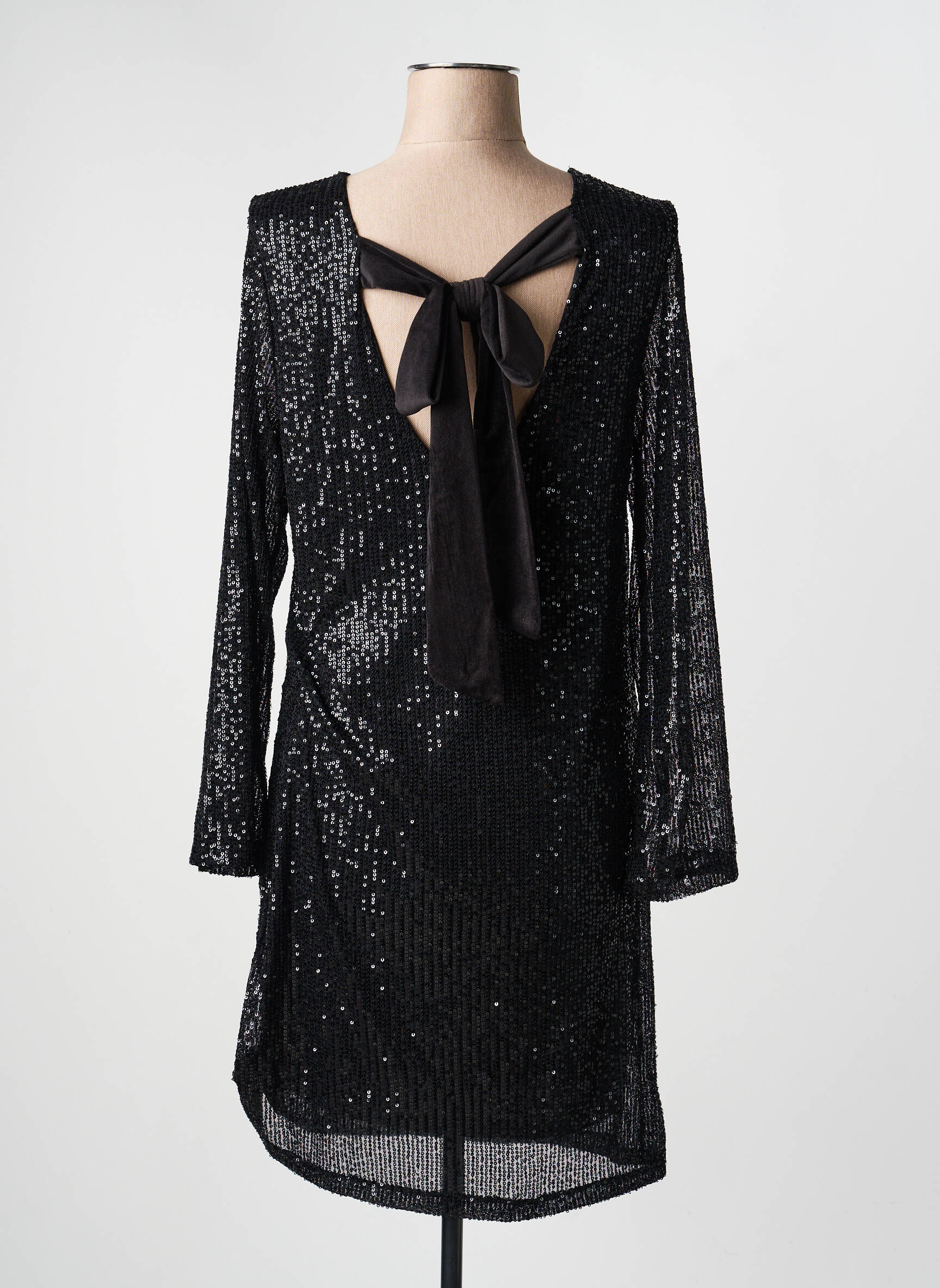 Robe courte coupe fluide manches longues noir JOLIFLY & JUSTINE Y femme