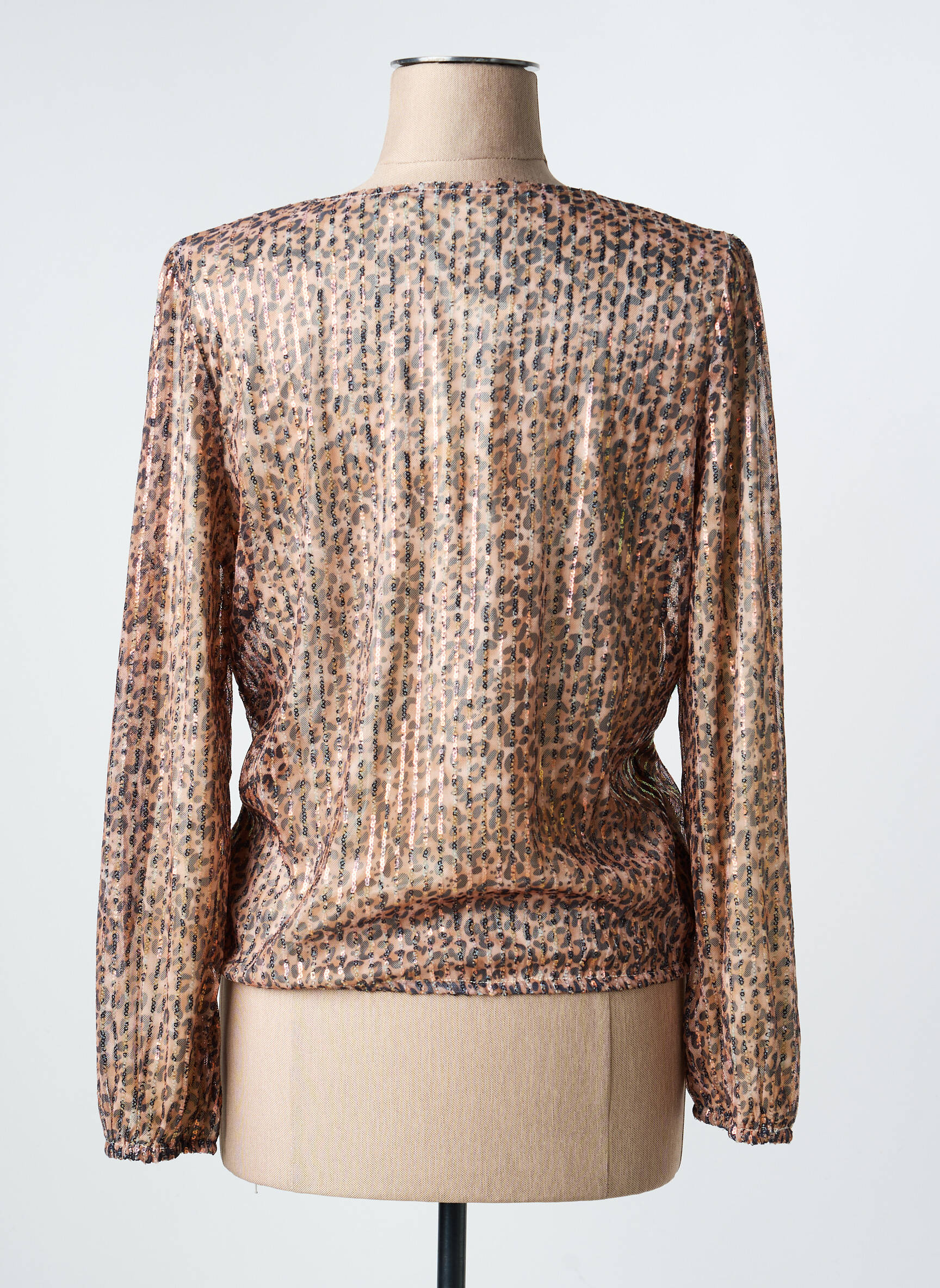 Top col v manches longues beige PEACE N'LOVE femme