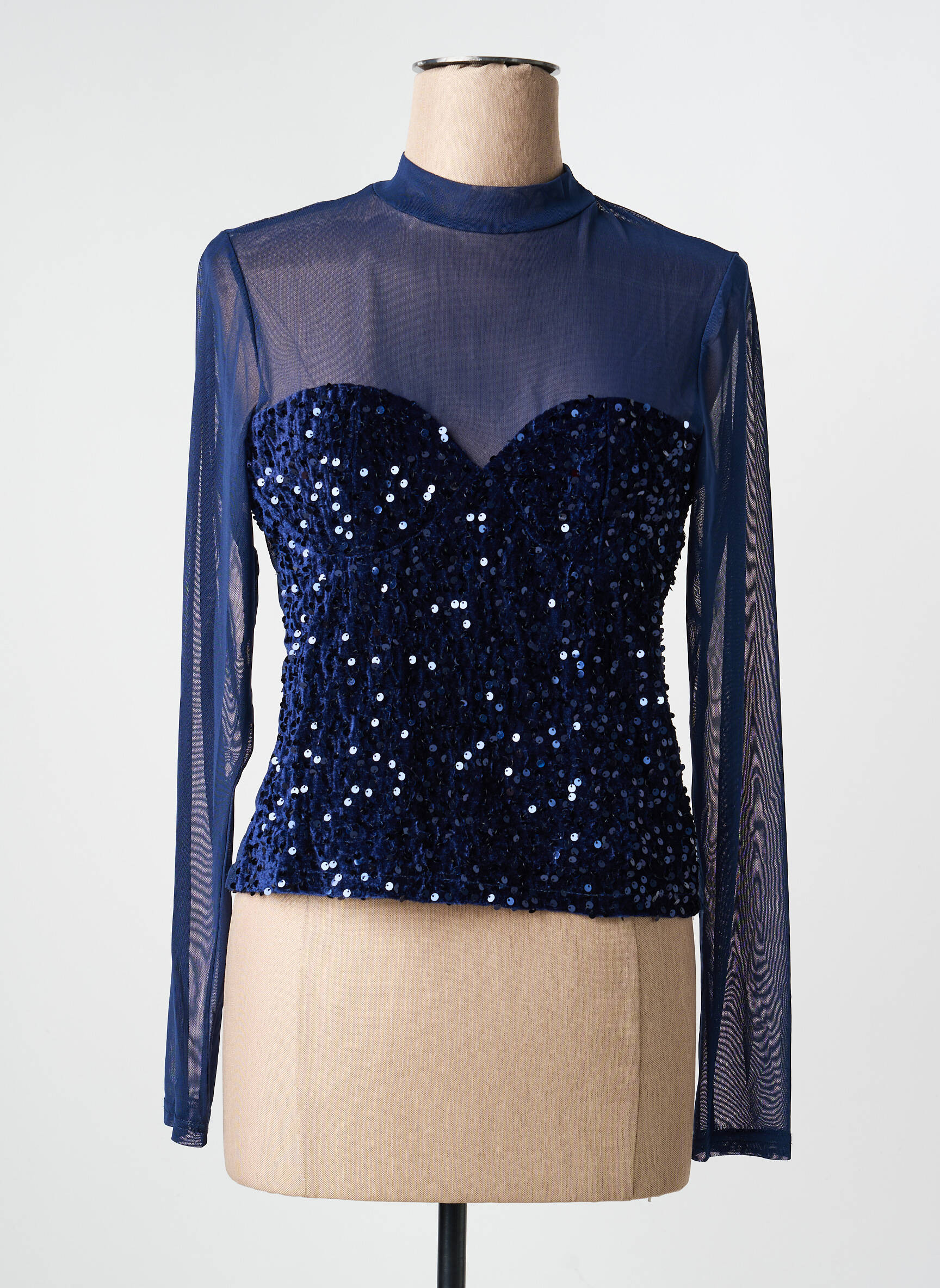 Top stretch manches longues bleu KILKY femme