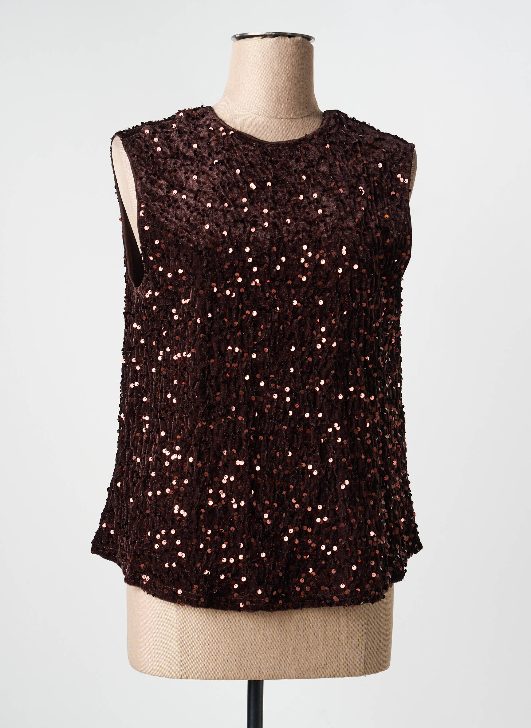 Top coupe cintrée sans manche marron JS MILLENIUM femme