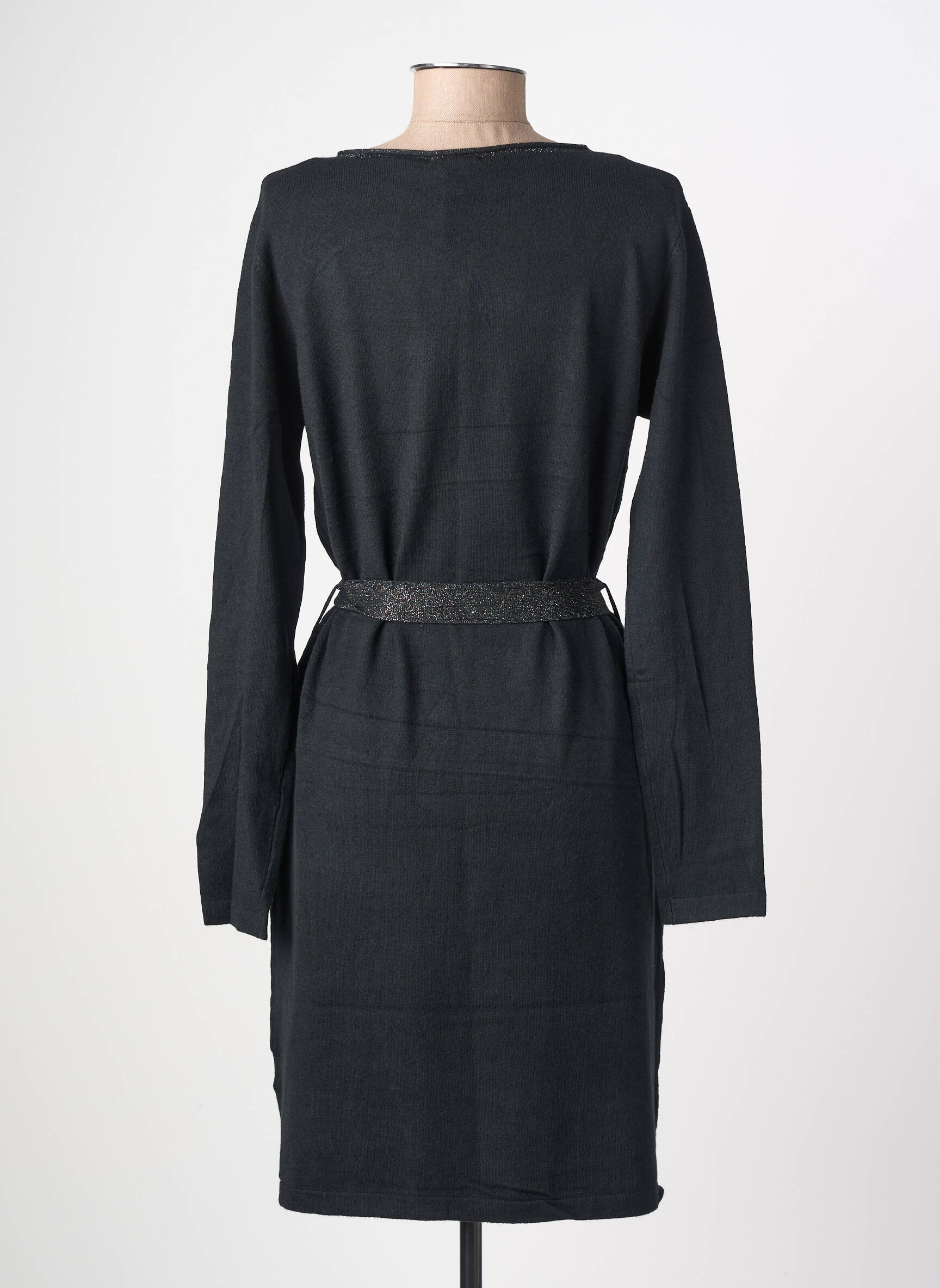 Robe pull coupe cintrée manches longues noir FELINO femme