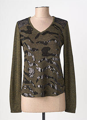 Pull coupe cintrée manches longues vert FELINO femme