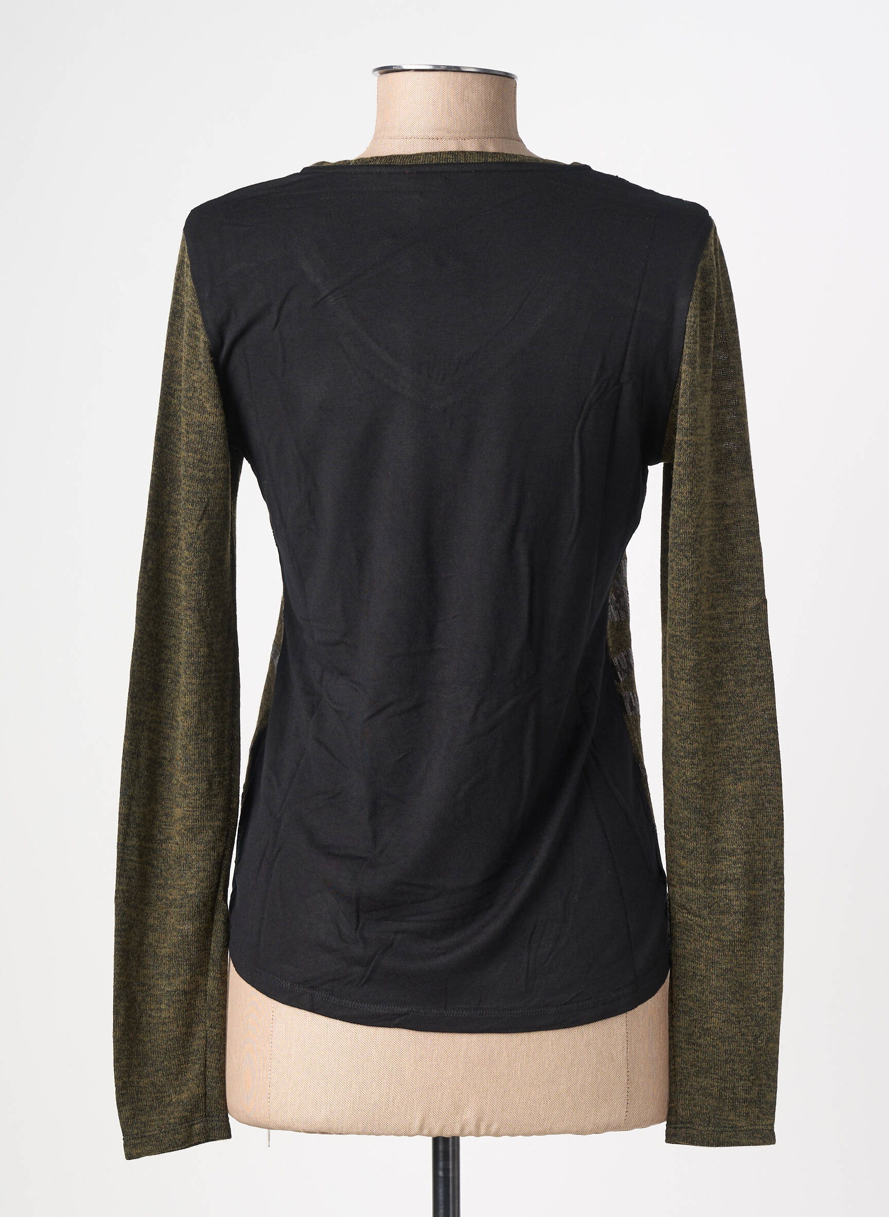 Pull coupe cintrée manches longues vert FELINO femme