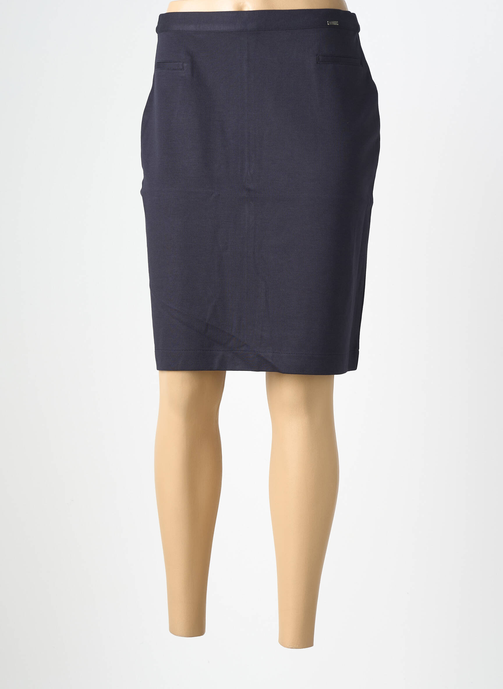 Jupe mi-longue taille à pinces bleu fonce FELINO femme