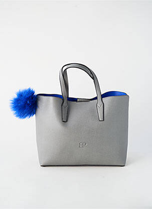 Sac cuir grainé forme cabas gris PATRICK BLANC femme