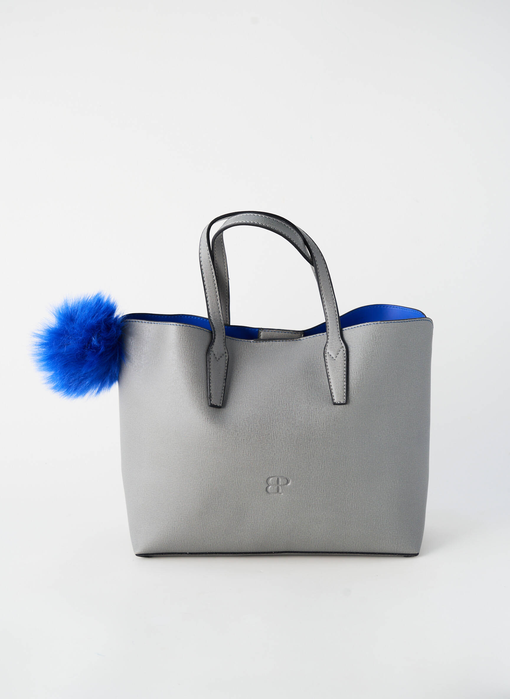Sac cuir grainé forme cabas gris PATRICK BLANC femme