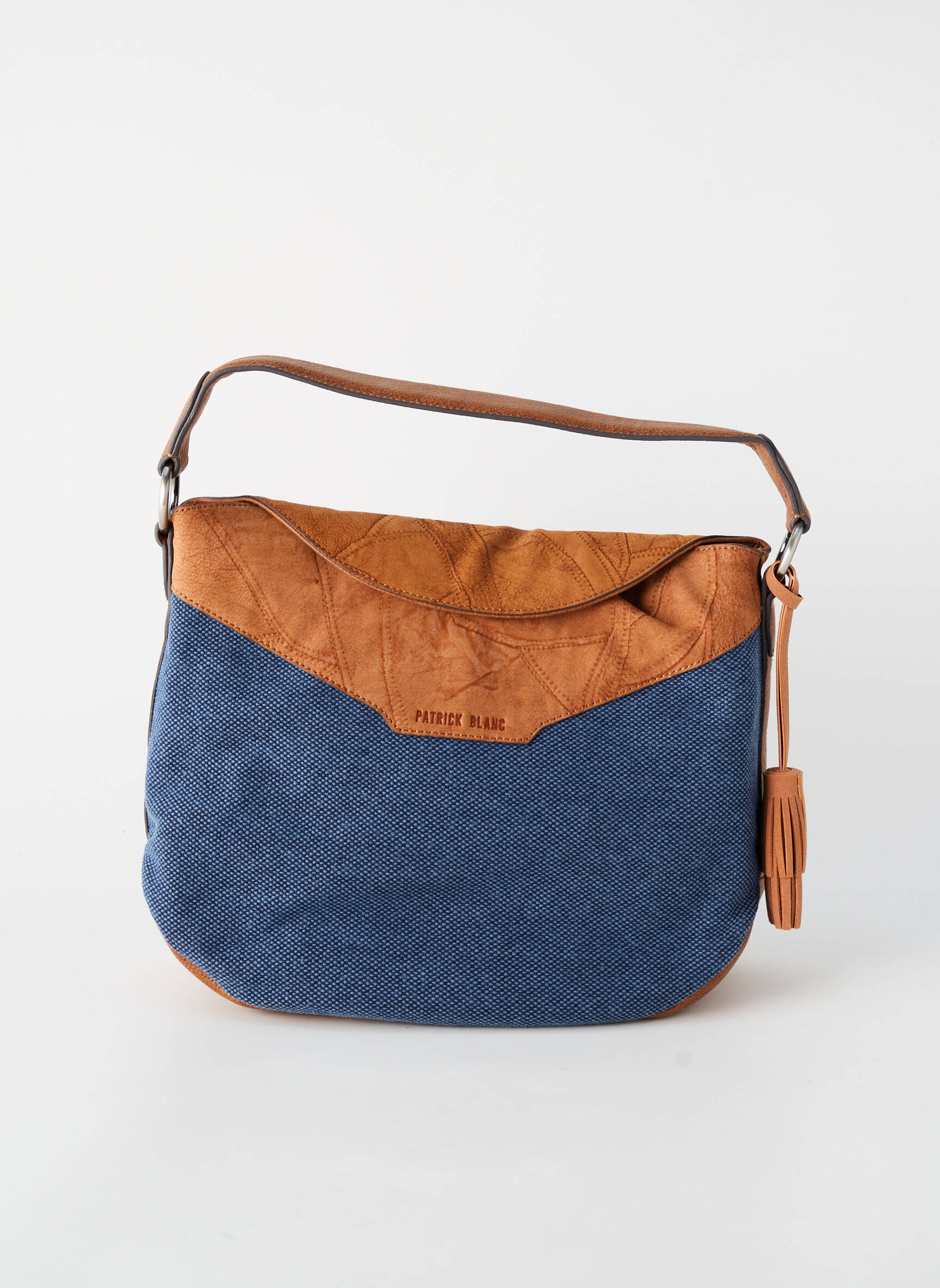 Sac cuir grainé forme rectangulaire bleu PATRICK BLANC femme