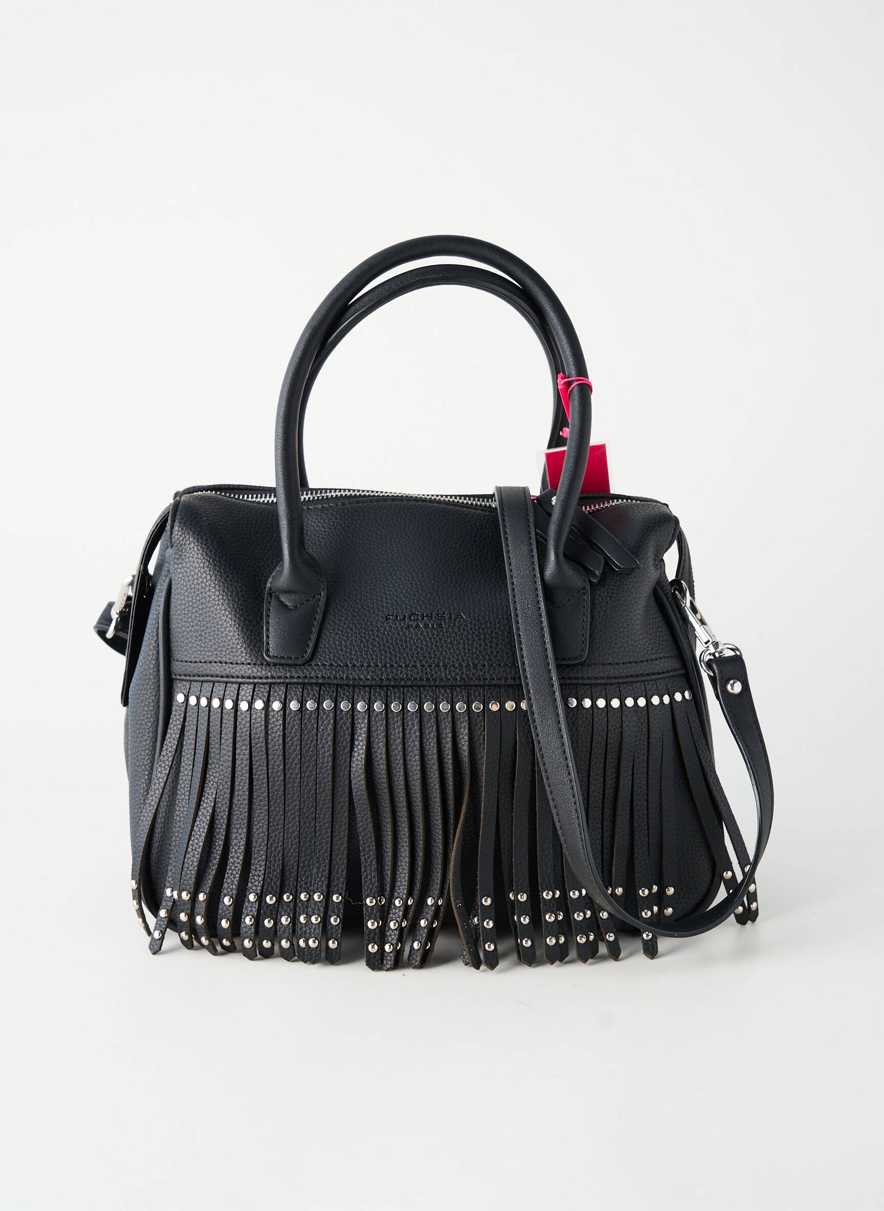 Sac fermeture zippée forme rectangulaire noir FUCHSIA femme