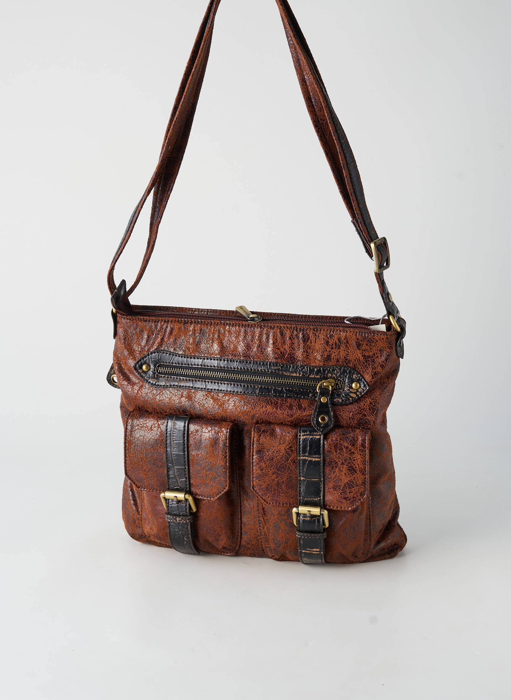 Sac multipoches forme rectangulaire marron HEXAGONA femme