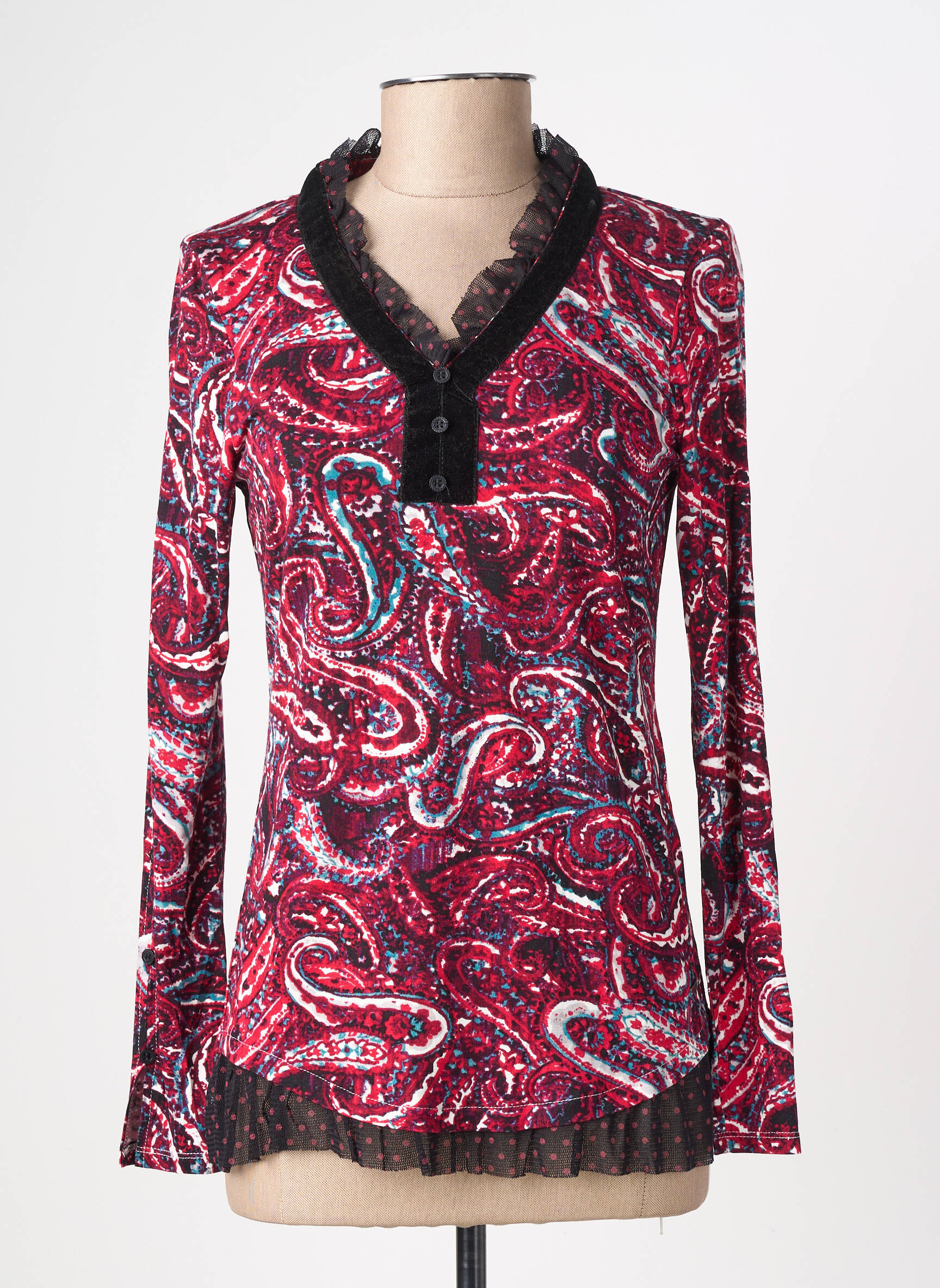 Top stretch manches longues rouge FELINO femme