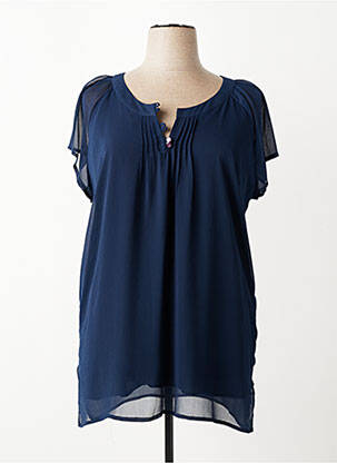 Tunique manches courtes tissage crêpe bleu GRIFFON femme