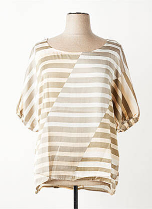 Blouse col rond manches 3/4 beige QUATRE VINGT JOURS femme