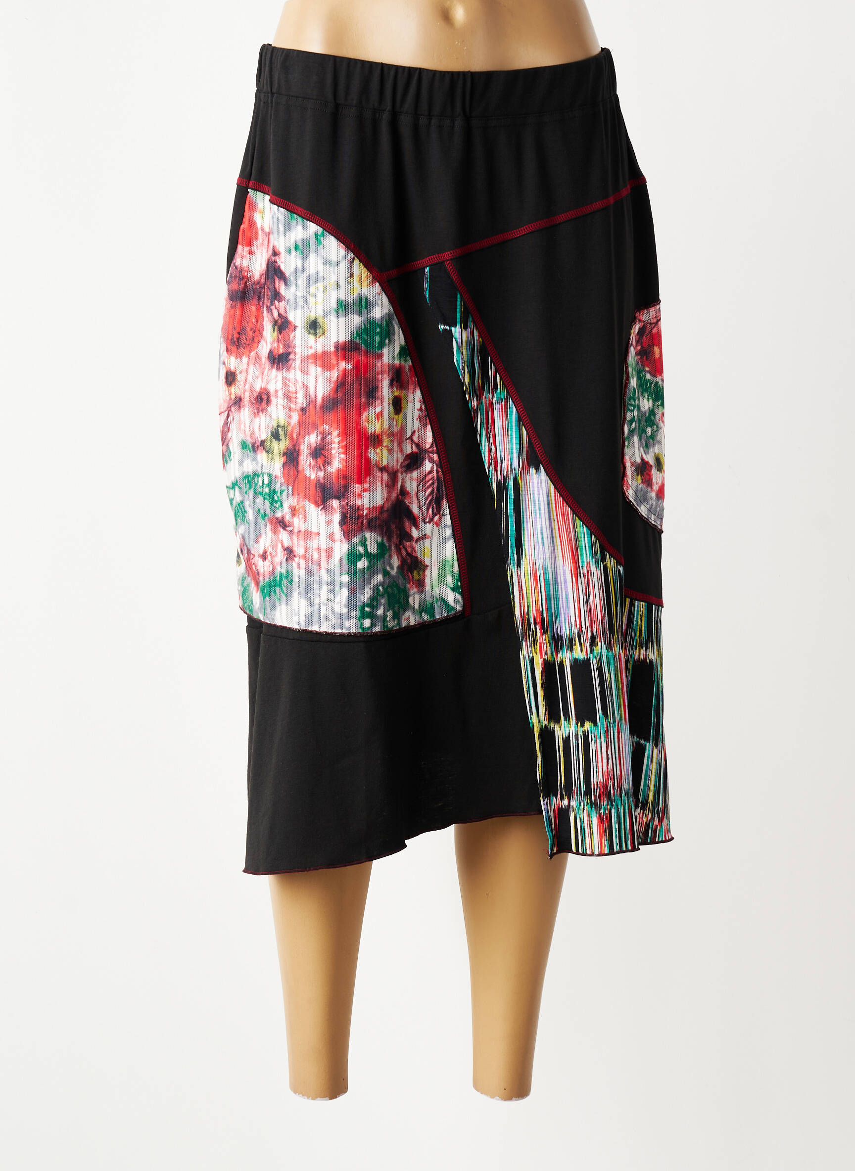 Jupe mi-longue stretch noir QUATRE VINGT JOURS femme