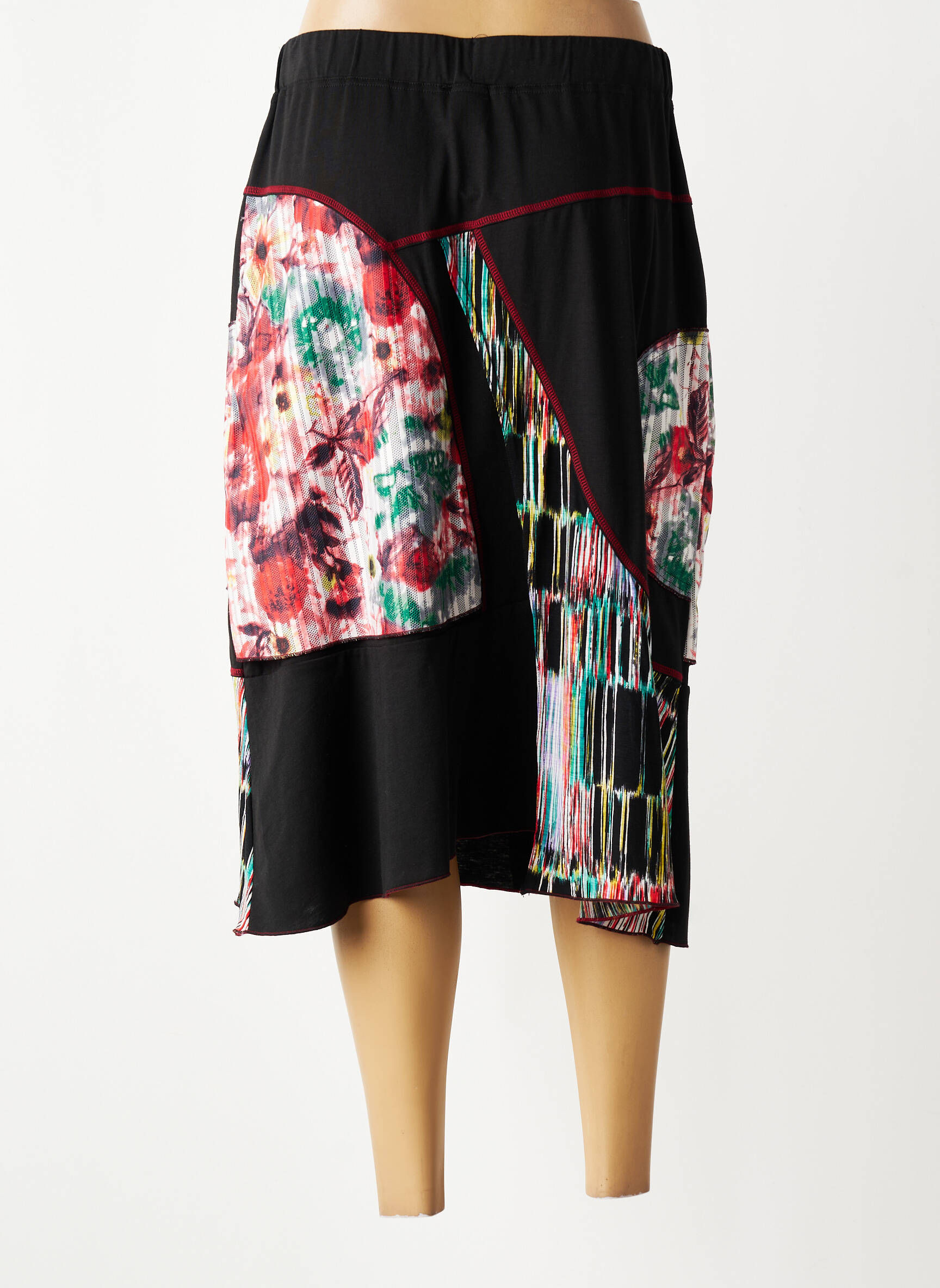 Jupe mi-longue stretch noir QUATRE VINGT JOURS femme