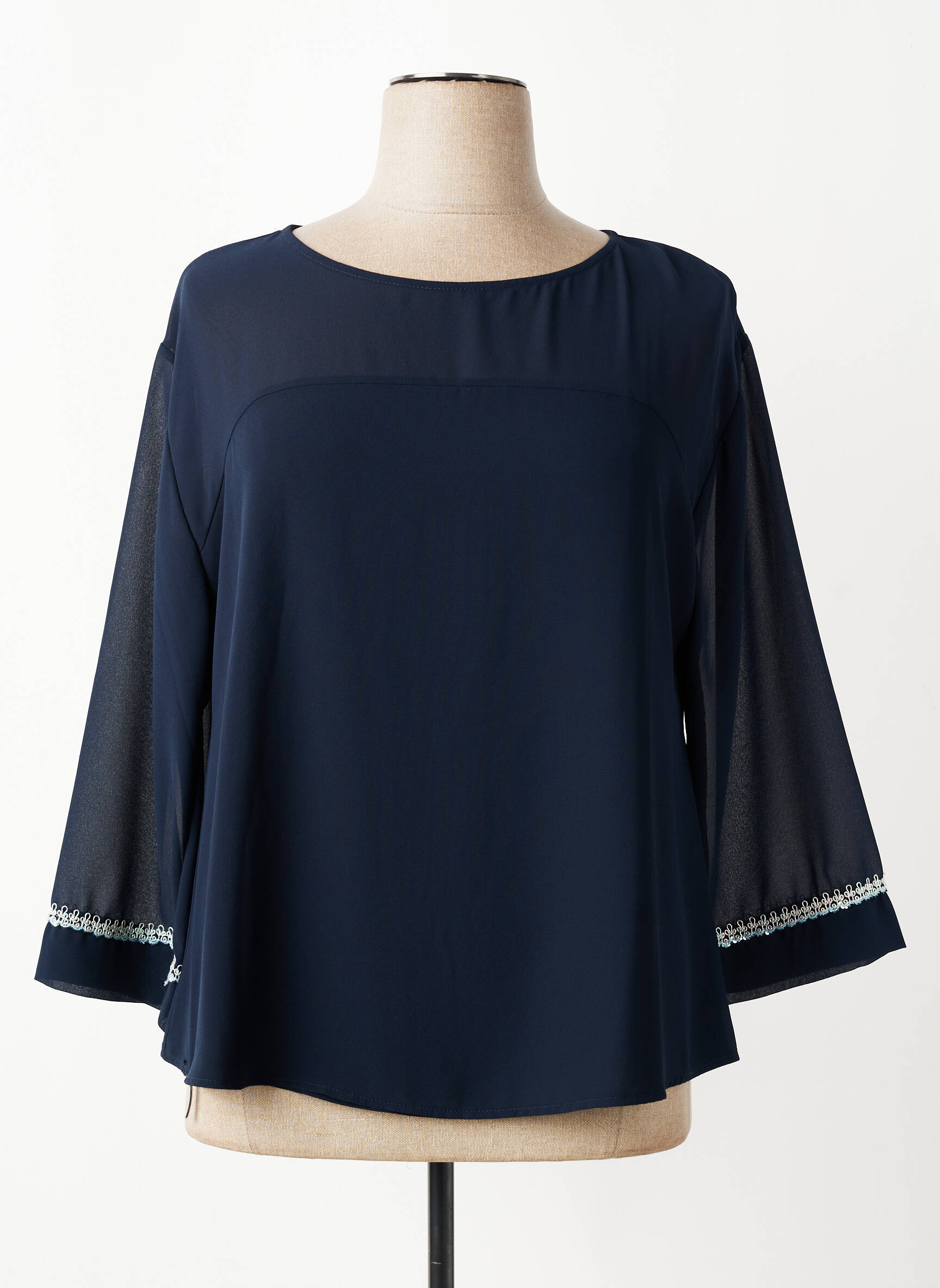 Blouse légère et transparente manches 3/4 bleu QUATRE VINGT JOURS femme