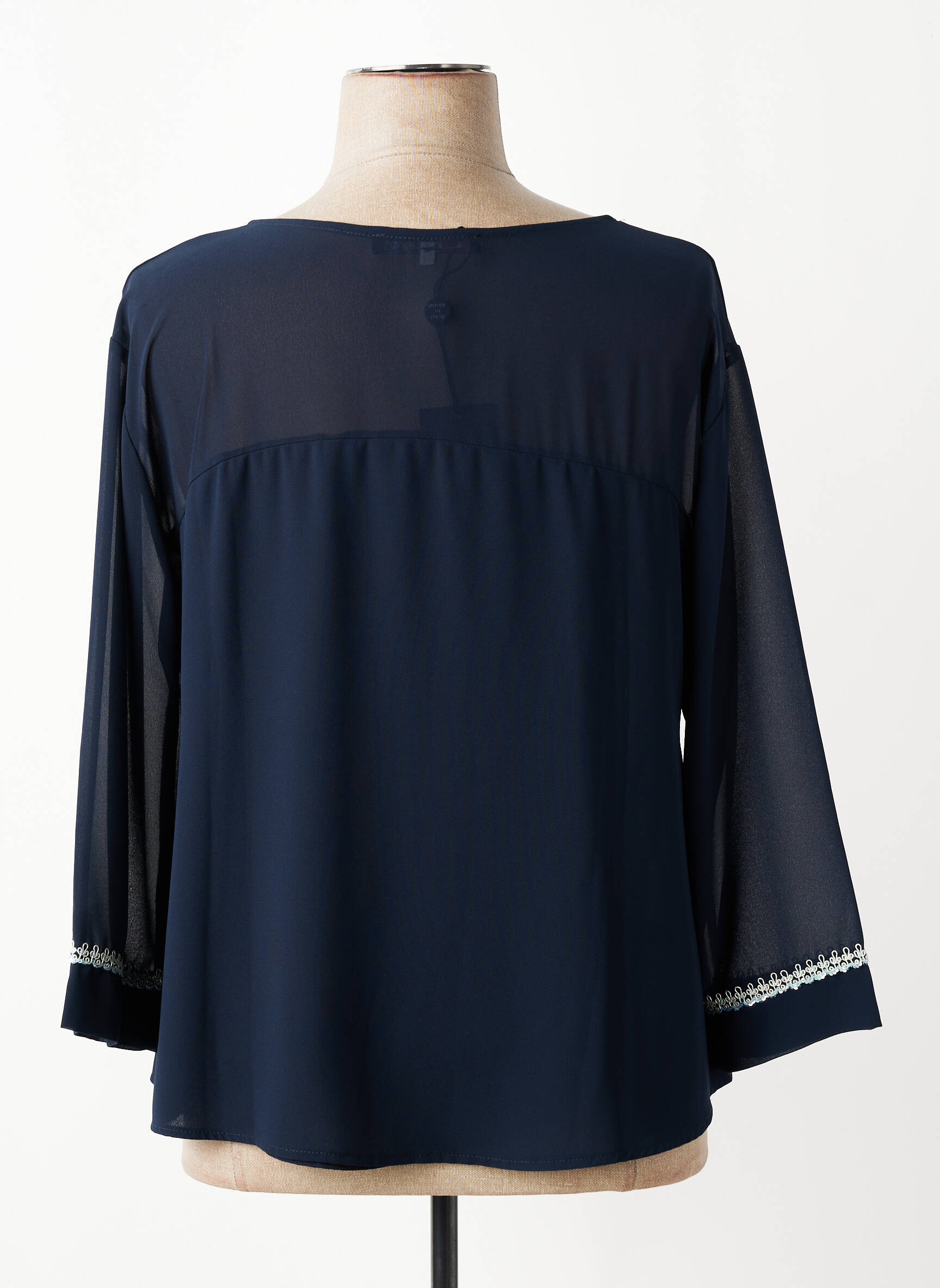 Blouse légère et transparente manches 3/4 bleu QUATRE VINGT JOURS femme