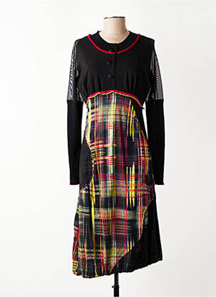 Robe mi-longue imprimé fantaisie manches longues noir O.K.S femme