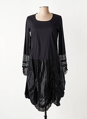 Robe mi-longue manches longues manches longues noir FRANCK ANNA femme