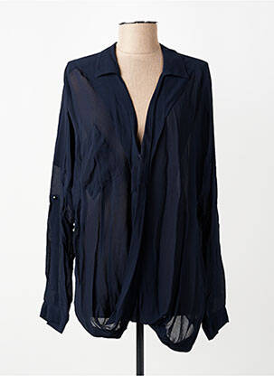 Blouse poignets boutonnés avec fente manches longues bleu IMITZ femme