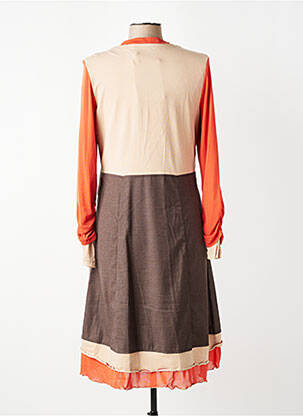 Robe mi-longue tissage crêpe manches longues orange ENJOY femme