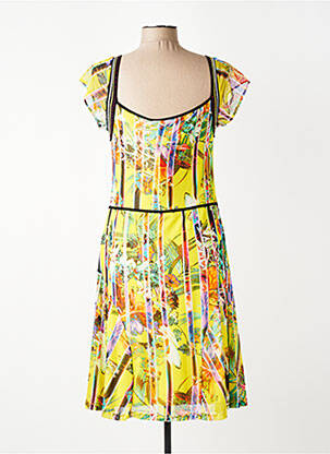 Robe mi-longue imprimé fleurs manches courtes jaune EVALINKA femme